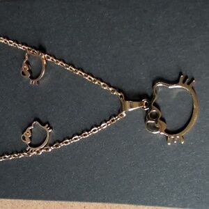 Cute Gold Cat Necklace and Earrings Set